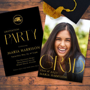 Invitación Oro de graduación de foto personalizado en invitac