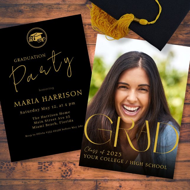 Invitación Oro de graduación de foto personalizado en invitac (Subido por el creador)
