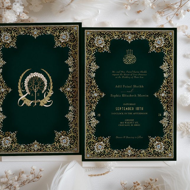 Invitación Oro de la antigüedad esmeralda y Boda islámico gal (Subido por el creador)