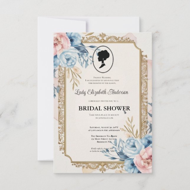 Invitación oro de la época de regencia Bridgerton Bridal Show (Anverso)