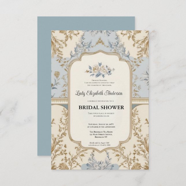 Invitación oro de la época de regencia Bridgerton Bridal Show (Anverso / Reverso)