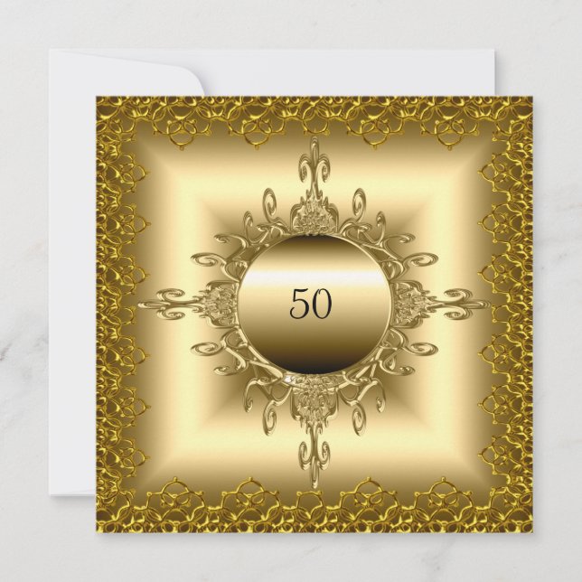Invitación Oro de la fiesta de cumpleaños número 50 (Anverso)