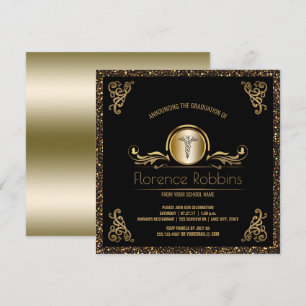 Invitación Oro de la fiesta de graduación el   de la