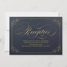 Invitación Oro de la marina elegante recepción de caligrafía 