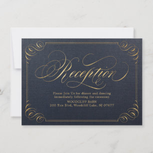 Invitación Oro de la marina elegante recepción de caligrafía