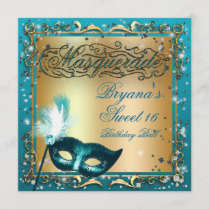 Invitación Oro de la máscara de la mascarada y fiesta de