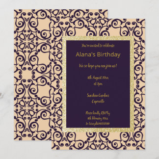 INVITACIÓN ORO DE LA PLATA DE DAMASK NAVY MODERNO