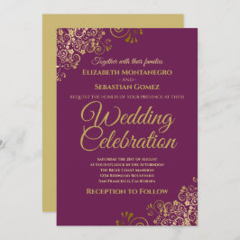 Invitación Oro de Lacy en Cassis Morado Simple Elegante Boda