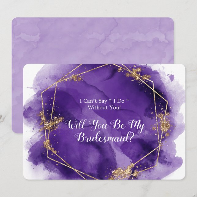 Invitación Oro De Lavanda Púrpura Serás Mi Novia Inv (Anverso / Reverso)
