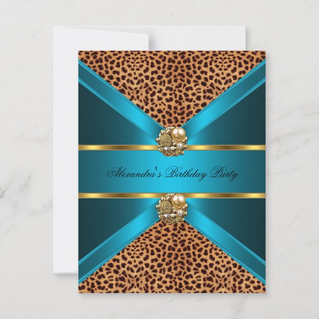 Invitación Oro de leopardo azul verde azulado Elegante Nacimi (Anverso)