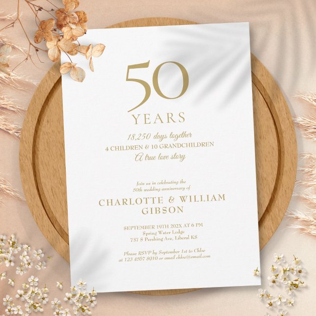 Invitación Oro de los Recuerdos del 50° Aniversario del Boda (50th Wedding Anniversary Memories Gold Invitation)