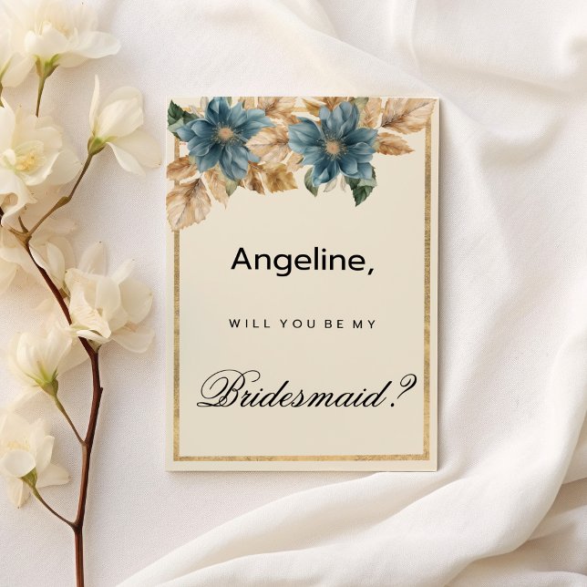 Invitación Oro de marfil azul otoño primavera flor Bridesmaid (Blue ivory gold fall spring floral Bridesmaid )
