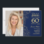 Invitación Oro de Marina Elegante Sorpresa Foto 60 cumpleaños<br><div class="desc">Invitación a la fiesta de cumpleaños número 60 de la Marina Floral y la sorpresa de oro con tu foto en la parte delantera de la tarjeta. Diseño elegante y moderno con detalles botánicos de dibujos y tipografía. Sencilla carta de invitación a la moda, perfecta para una elegante celebración de...</div>
