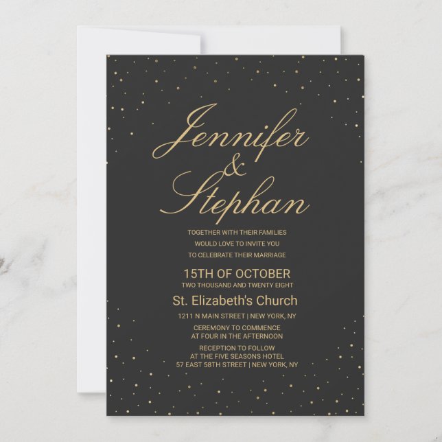 Invitación Oro de Moda moderna especulado con Boda negro (Anverso)