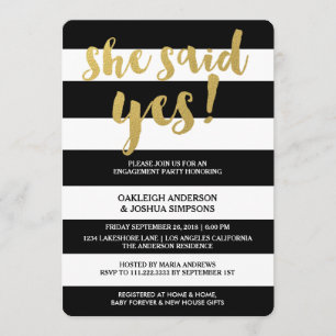 Invitación Oro de moda Negrita Black Stripe Engagement Part