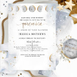 Invitación Oro de moda, Quinceañera Celeste blanco y plateado<br><div class="desc">Relájese con esta hermosa invitación a la quinceañera con exquisito tema celeste con cielo, estrellas y luna. Invitar también disponible en español. Elegante invitación con modernos elementos caligráficos escritos a mano, exquisita escena acuarela celeste y formas de la luna que enmarcan tus detalles de quinceañera. La posibilidad de añadir detalles...</div>