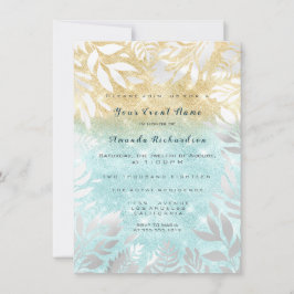 Invitación Oro de Océano Azul Brillo Ombre Floral Brillante B