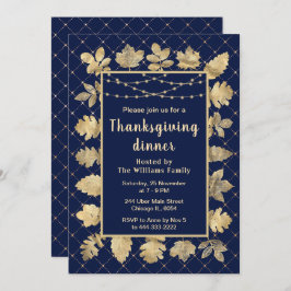 Invitación Oro de otoño deja la marina de la cena de Acción d