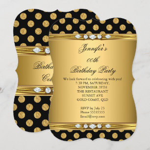 Invitación Oro de Papel de Aluminio Lunares Negros Cumpleaños
