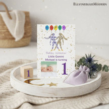 Oro de primer cumpleaños, globos y foto de Gemini