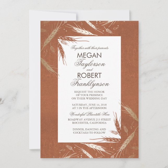 Invitación Oro de trigo de otoño y Boda ruso Naranja (Anverso)