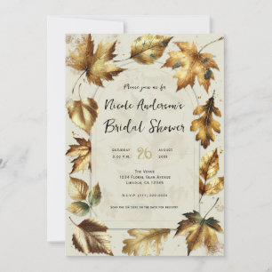 Invitación Oro deja a Almond Beige Glam Caída Ducha de Novias