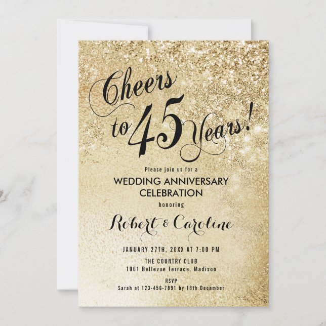 Invitación Oro del 45° aniversario del Boda (Anverso)