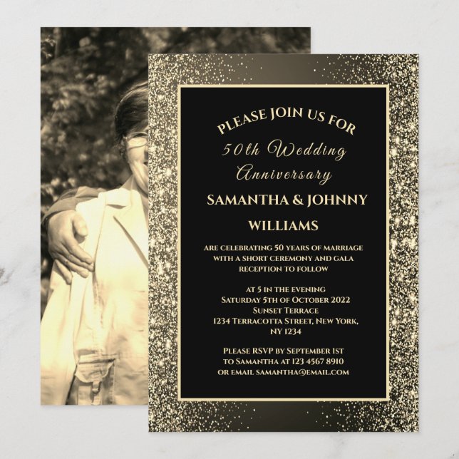 Invitación Oro del 50 aniversario de oro del Boda (Anverso / Reverso)