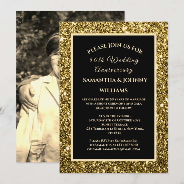 Invitación Oro del 50 aniversario de oro del Boda (Anverso / Reverso)