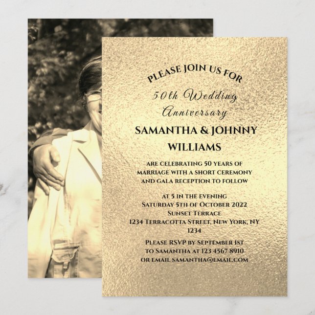 Invitación Oro del 50 aniversario de oro del Boda (Anverso / Reverso)