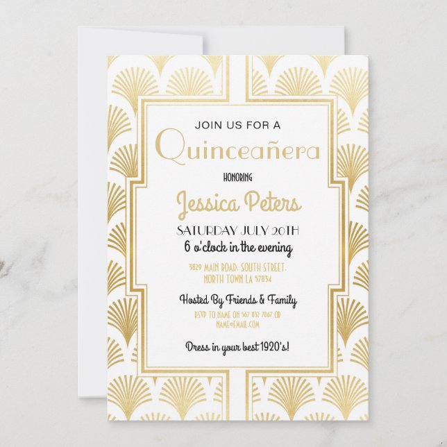 Invitación Oro del art déco de Gatsby de la fiesta de (Anverso)