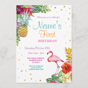 Invitación Oro del cumpleaños del chica de la hawaiana del