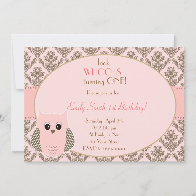 Invitación Oro del rosa de la fiesta de cumpleaños del chica (Anverso)