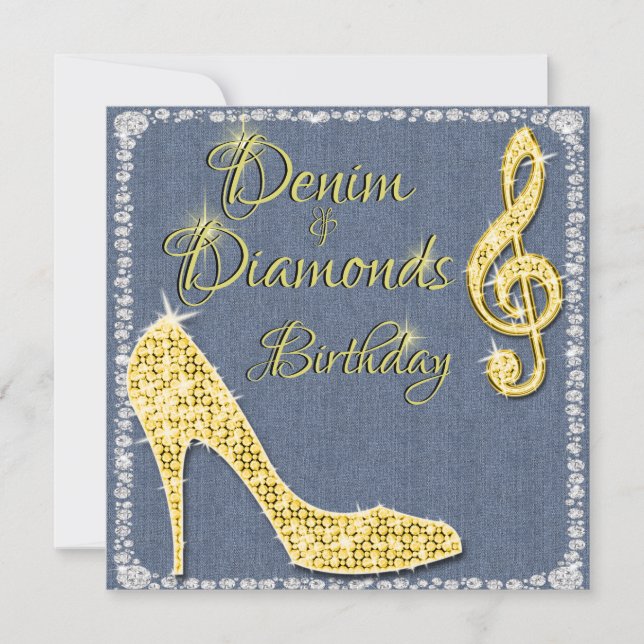 Invitación Oro Denim & Diamonds 25 cumpleaños (Anverso)