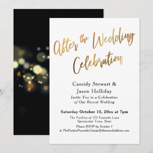Invitación Oro Después de la Celebración de Boda, Bokeh Negro