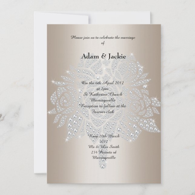 Invitación Oro Diamante Bouquet ELEGANTE BODA (Anverso)