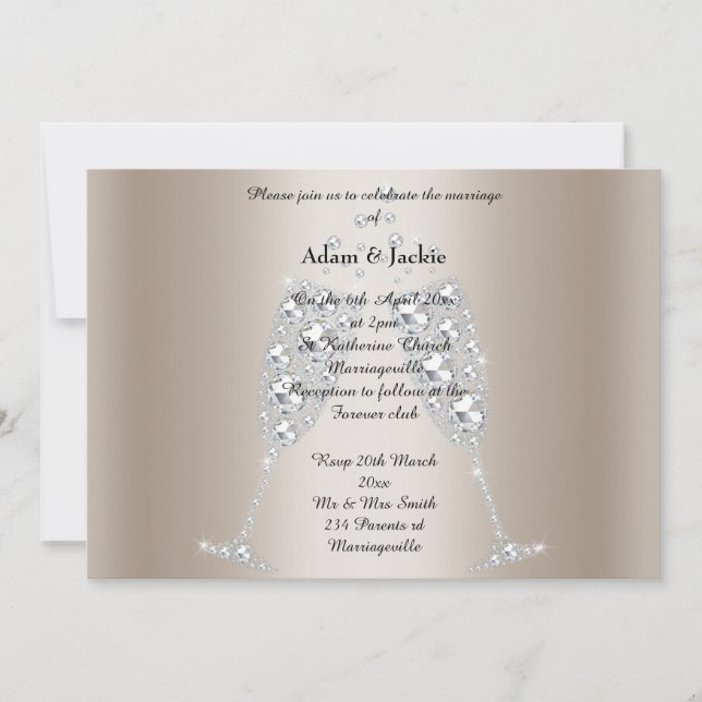 Invitación Oro Diamante Champagne Glass ELEGANT WEDDING (Anverso)