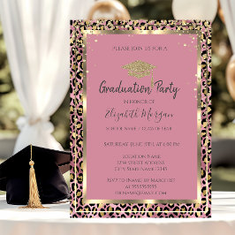 Invitación Oro Diamantes Gorra de Graduación Estampado de Leo