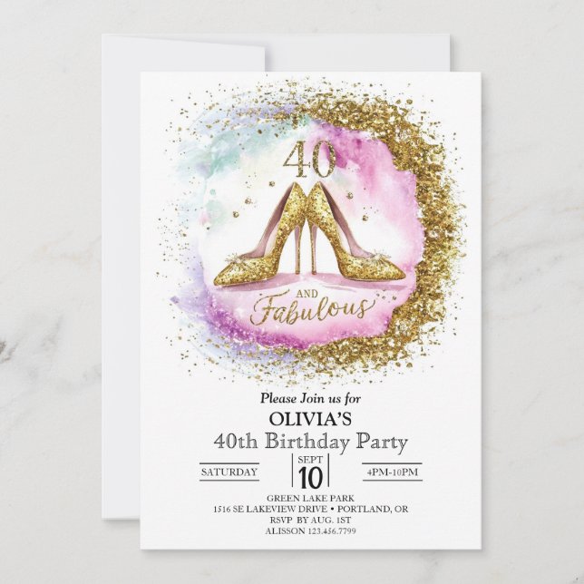Invitación Oro digital de Personalizado adulto 40 cumpleaños (Anverso)