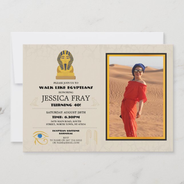 Invitación Oro egipcio de Egipto de la foto de la fiesta de (Anverso)