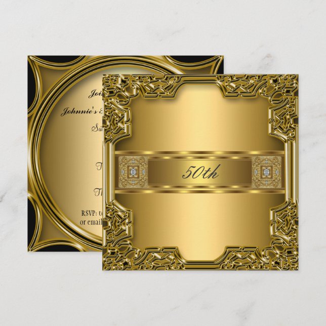 Invitación Oro elegante 50 aniversario de la Fiesta de Cumple (Anverso / Reverso)