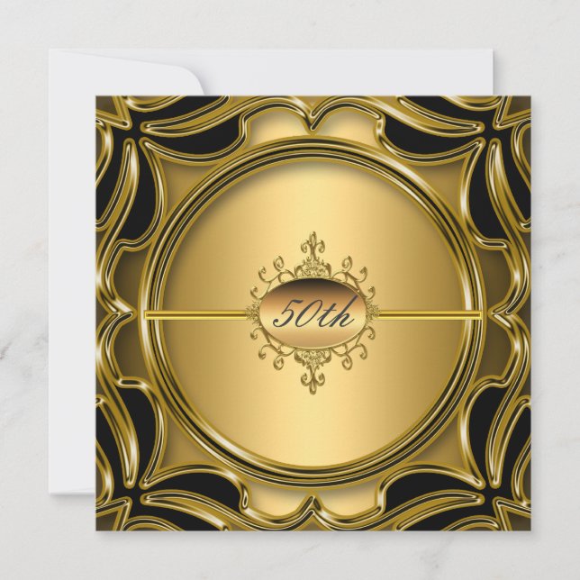 Invitación Oro elegante 50 aniversario de la Fiesta de Cumple (Anverso)