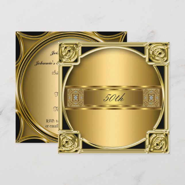 Invitación Oro elegante 50 aniversario de la Fiesta de Cumple (Anverso / Reverso)