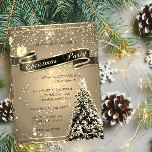 Invitación Oro elegante, compañía de árbol de NavidadFiesta d (Subido por el creador)