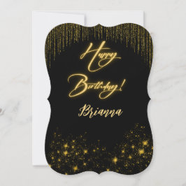 Invitación Oro elegante en cumpleaños negro