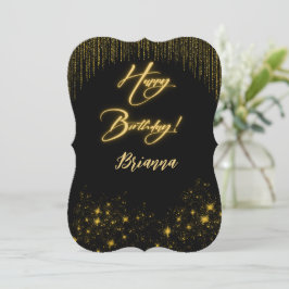 Invitación Oro elegante en cumpleaños negro