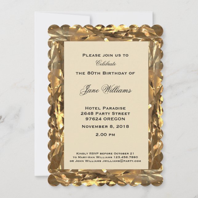 Invitación Oro elegante en el 80 aniversario del nacimiento (Reverso)