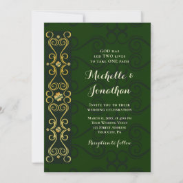 Invitación Oro elegante irlandés sobre Boda cristiano verde o
