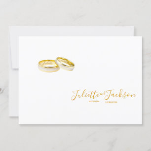 Invitación Oro elegante sobre blanco  anillos bodas personali