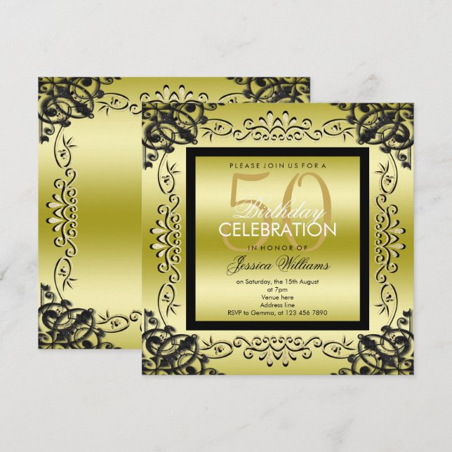 Invitación Oro elegante y cumpleaños de las mujeres negras el (Anverso / Reverso)